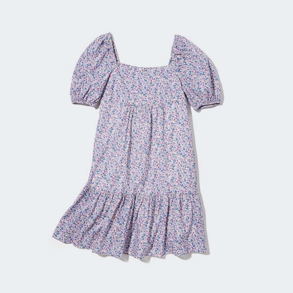 Uniqlo Printed Cotton Square Neck Short-Sleeve Mini Floral Dress